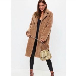 Missguided Camel Chunky Borg Teddy Coat